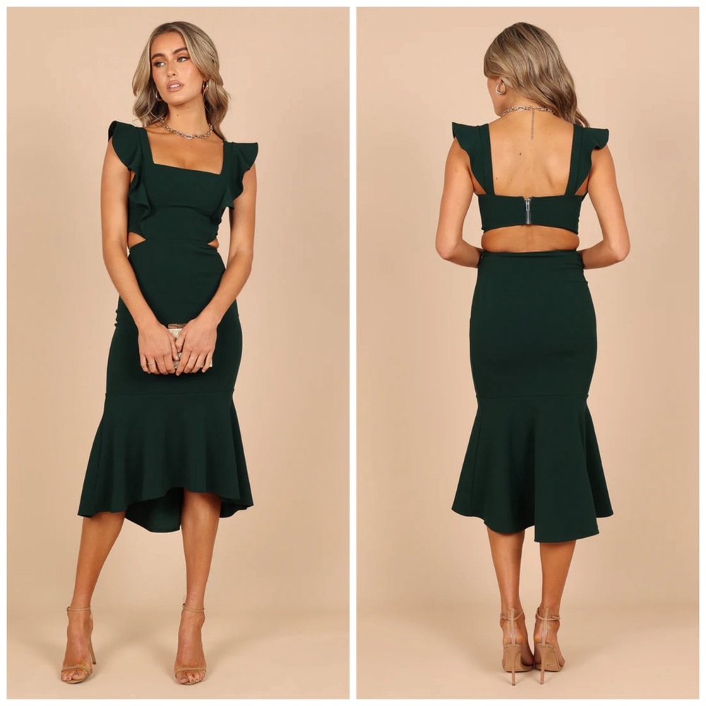 NWT- Petal & Pup Yvonne High Low Midi Dress in Emerald